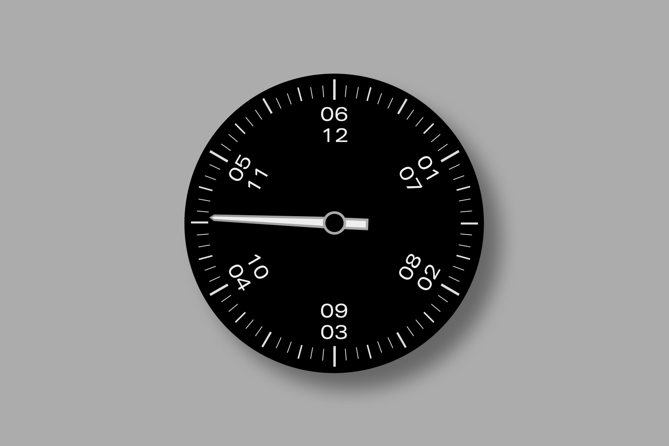 Einzeigeruhrenskala von NEUHAUS Timepieces, Modell JANUS DoubleSpeed Uhrzeit circa 10 oder 04 Uhr 32