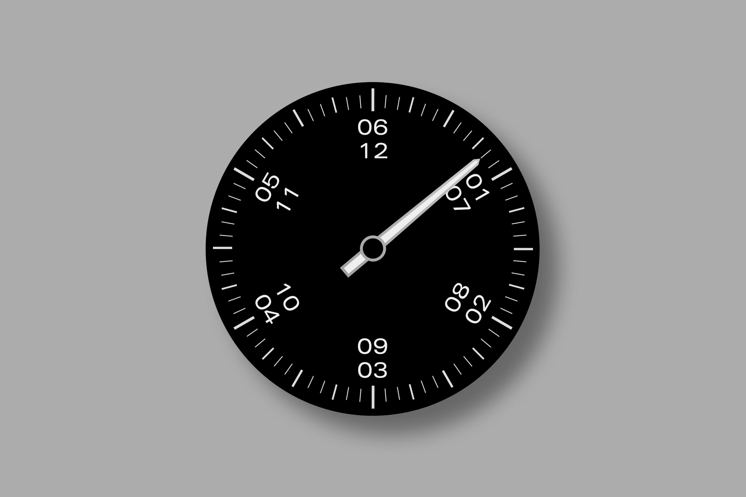 Einzeigeruhrenskala von NEUHAUS Timepieces, Modell JANUS DoubleSpeed Uhrzeit 10 vor 01 oder 07