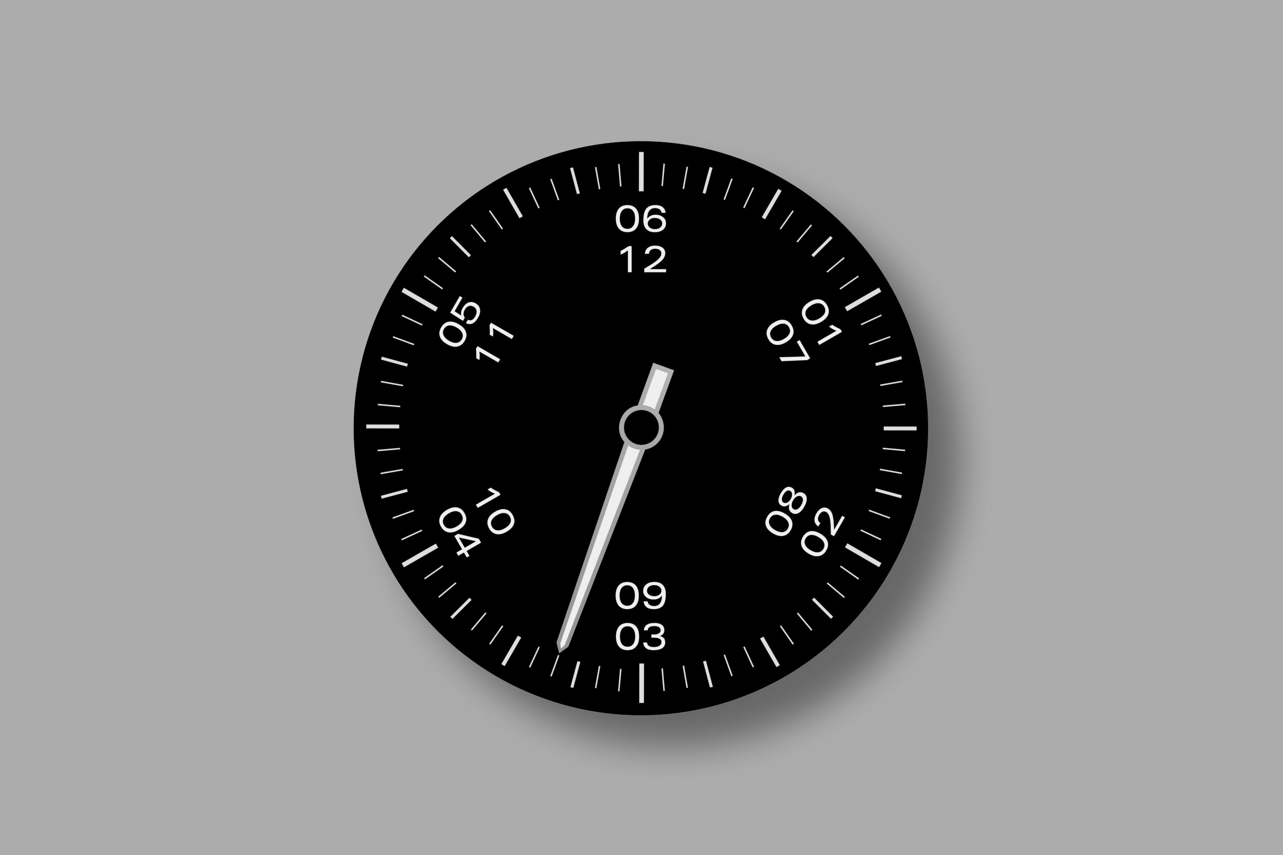 Einzeigeruhrenskala von NEUHAUS Timepieces, Modell JANUS DoubleSpeed Uhrzeit 20 nach 09 oder 03